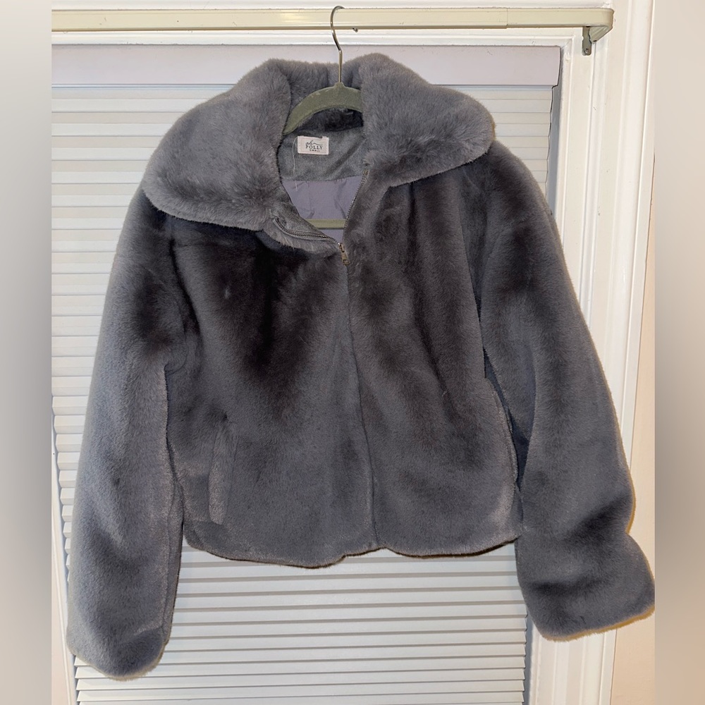 OH POLLY grey faux fur jacket